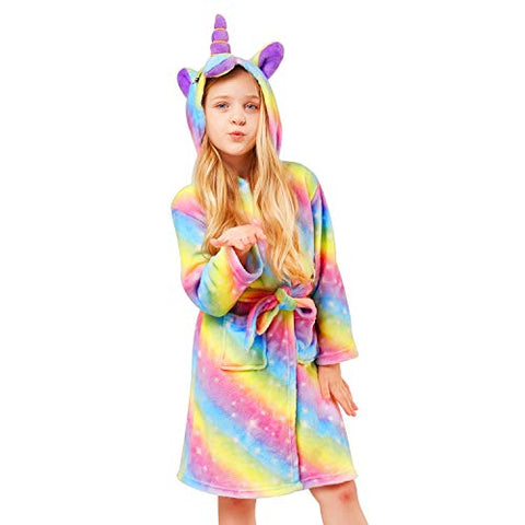 Multicoloured Girls Unicorn Dressing Gown | Soft Hooded Bathrobe | Gift Idea