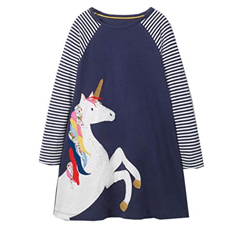 Long Sleeved Unicorn Dress For Girls | Navy | Various Sizes 