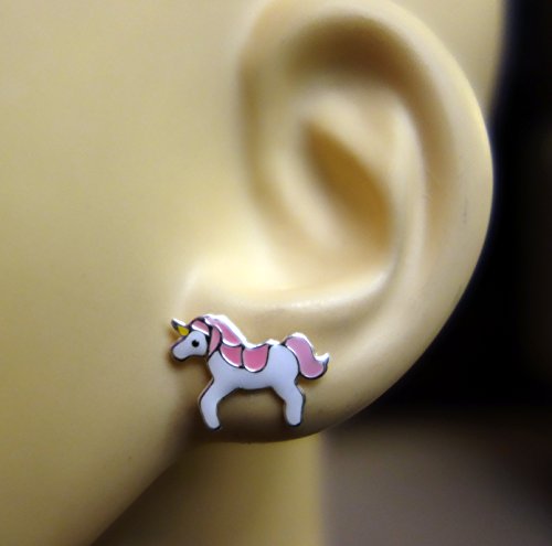 Stunning unicorn earrings pink white Silver