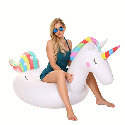 Giant Inflatable Unicorn Pool Float For Adults & Kids | Swimming Pool Ride-On Toy 