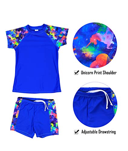 Girls Short Sleeve Two Piece Unicorn Swimsuit UV 50+ Sun Protective Rash Guard