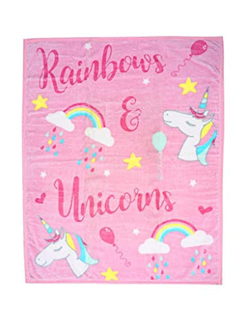 Rainbows & Unicorns Children's Throws | Luxurious Super Soft Warm Cosy Fleece Blankets | 110 x 140 CMS 