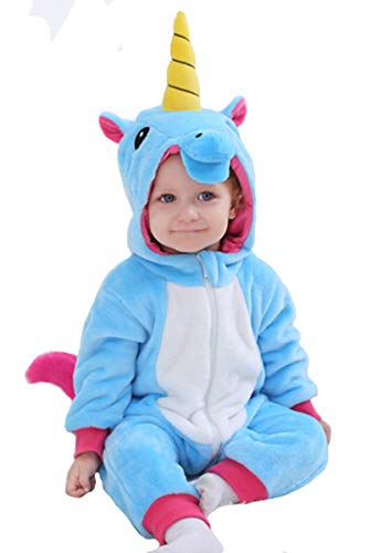 Baby Hooded Unicorn Onesies (Blue, Ages 6-12 Months)