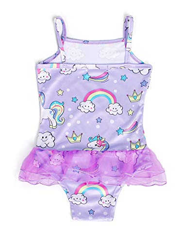Lilac swimming costume with rainbows and unicorns 