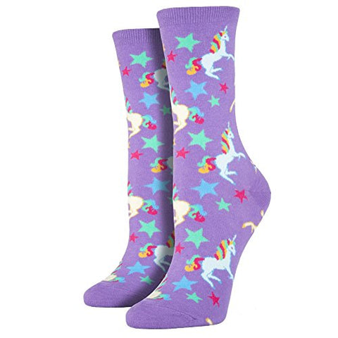 Unicorns Women's Purple Crew Socks | Toy Zany Socksmith 