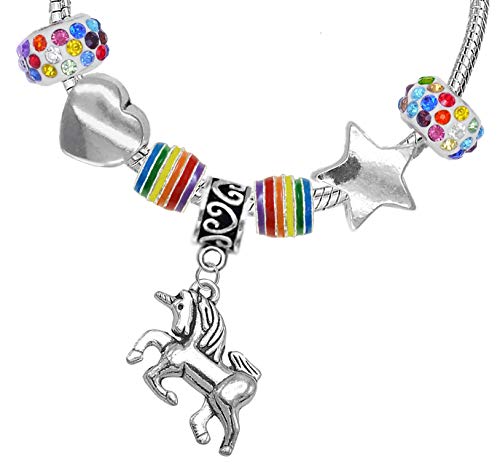Colourful Unicorn Charm Bracelet With Stars 
