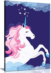 Pink Unicorn In Space Fairy Tale Canvas Wall Art Picture Print (24x16)