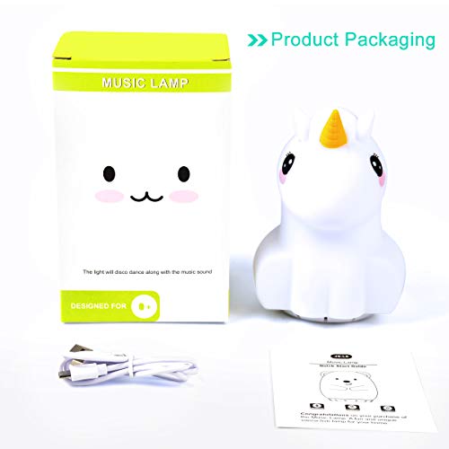 Kids Unicorn Night Light with Bluetooth Speaker, LED Cute Unicorn Nightlight, Portable Rechargeable Multi-Colour Changing Musical Table Lamp, Safety ABS Silicone Material