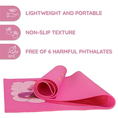 Kids Yoga Mat Set | Unicorn Yoga Mat For Girls | Carrier Bag With Strap | Pink | Ages 4-12