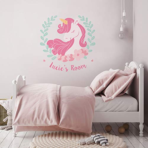 Personalised Unicorn Wreath Wall Sticker (Large size)