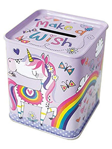 unicorn money box tin