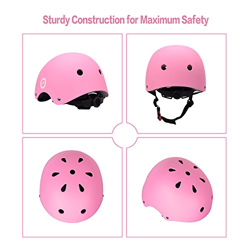 Kids Bike Helmet | Protective Gear Set | Age 3-13 Years | Knee Pads Elbow Pads Wrist Guards | Pink 