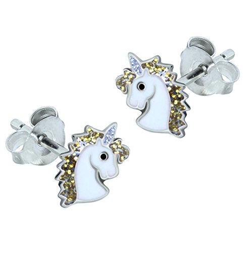 Sterling Silver Unicorn Earrings - Gold Glitter
