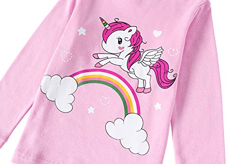 Toddler Girls Pyjamas Set Horse Print Kids Pjs Long Sleeve Cotton Pajamas Sleepwear Tops Shirts & Pants for Children Christmas Xmas Outfit, Deep-pink, 4-5 Years