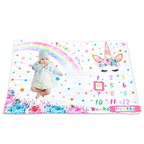Unicorn Baby Milestone Blanket - 150 x 100cm Soft Fleece | Baby Shower Gift