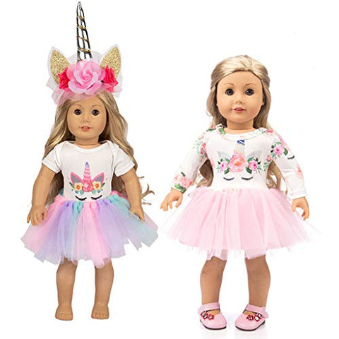 18 Inch Our Generation Dolls Clothes | Unicorn Print Dresses Outfits & Unicorn Headband 