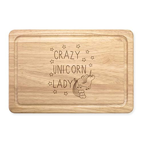 Crazy Unicorn Lady Rectangular Wooden Chopping Board | 30x20cm 