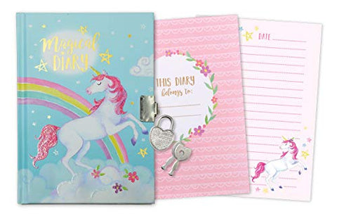 Girl's Unicorn Secret Diary with Heart Shaped Lock and Key, Private Journal
