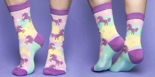 Unisex Girls Boys Cotton Odd Socks | 3 Pairs Set + Box Unicorn | UK 3-6 | EUR 36-39 | FRINGOO