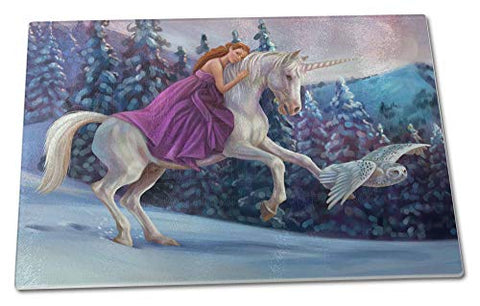 Magical Fantasy Unicorn, Owl & Fairy | Glass Cutting Chopping Board