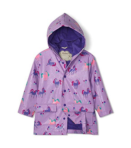 Hatley Girl's Printed Raincoat | Colour Changing Playful Unicorns | Lilac