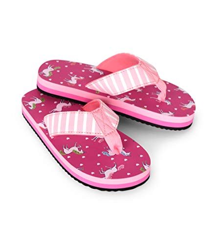 Hatley girls unicorn bright pink flip flops