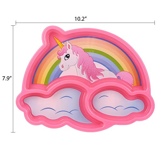 Unicorn Portion Control Divided Plate with Fork and Spoon for Kids - Pink