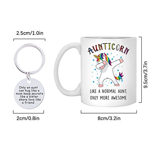 Unicorn Aunt Coffee Mug With Keychain For Women (Aunticorn) | Novelty Unicorn Gifts