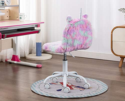 Kids Pastel Faux Fur Work Chair | Unicorn Design 
