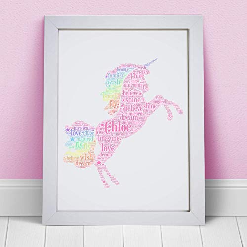 Personalised Rainbow Unicorn Word Art Print - A5 & A4 Prints With Framed Option