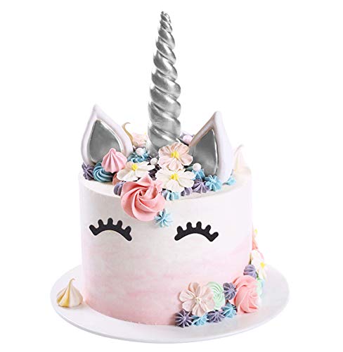 Unicorn Cake Decoration Set with Horn - Silver 