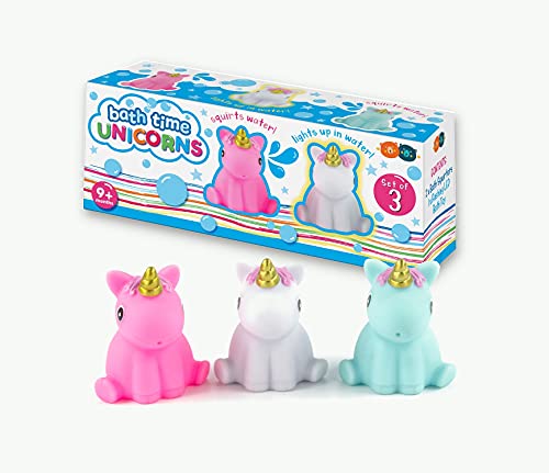 Set Of 3 | Unicorn Bath Time Toy Water Squirters | LED Light Up Unicorn Toy 