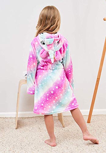 Kids Soft Unicorn Hooded Bathrobe | Dressing Gown | Girls | Rainbow Stars 