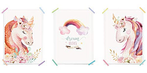 Set Of 3 Children's Unicorn Posters | Nursery Kids Bedroom Pictures | Wall Decoration 