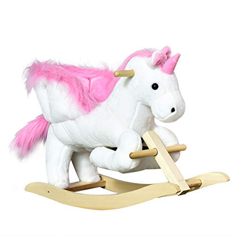 Kids Wooden Plush Ride On Unicorn Rocking Horse Chair Toy With Music | Gift 