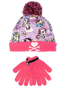 Girls Unicorn Beanie Hat & Gloves Set One Size