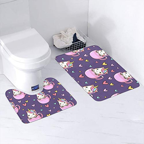 Set Of 2 Cute Unicorn Non Slip Bathroom Rugs | Purple