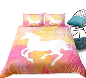 Queen Unicorn Bedding Duvet Cover Set | 3 Pieces | Pink