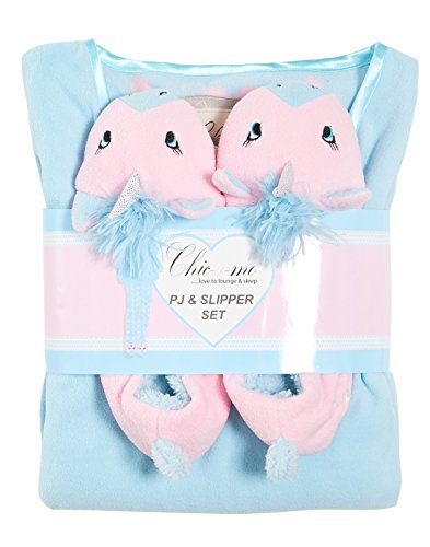 Dalsa Womens Pyjamas PJs Set Nightwear Loungewear Supersoft Fleece Pyjama Slipper Set Unicorn Size 8-10 (Small, Blue Unicorn)