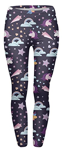 FRINGOO® Women's Girls Workout Fitness Yoga Leggings | Unicorns Design | One Size Fits UK 8/10 / 12 | Navy