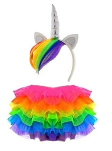 Adults Rainbow Unicorn Fancy Dress Tutu With Ears, Bow Tail Set | Cosplay