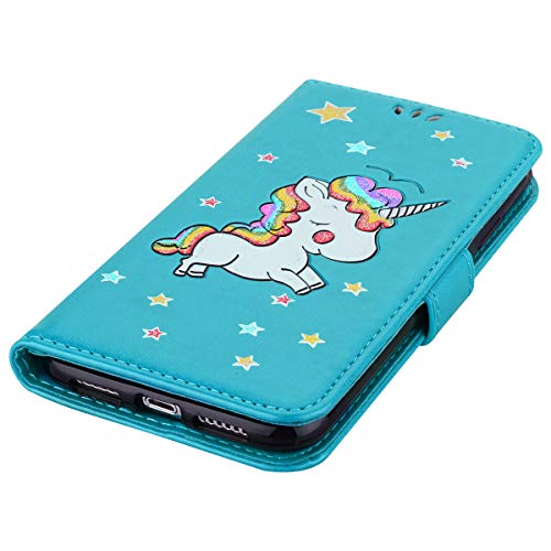 iPhone X Case, iPhone XS Case, Ailisi [Rainbow Unicorn] Premium Leather Flip Wallet Phone Case Anti-Scratch Magnetic Protective Cover with TPU Inner, Card Slots, Folding Stand–iPhone X/XS, Blue