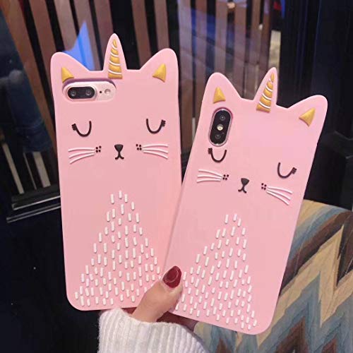 Leosimp Unicorn Cat Case for iPhone Xs X,Cute 3D Pink Cartoon Animal Cover,Kids Girls Boys Fun Phone Cases Special Soft Silicone Kawaii Cool Character Unique Protector Skin Cases for iPhoneX