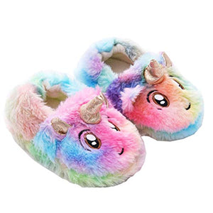 Girls Rainbow Unicorn Slippers | Winter Plush | Fluffy & Soft 