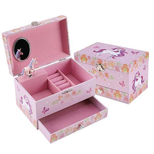 Unicorn Design Musical Jewellery Box With Pull-Out Drawer | For Girls 
