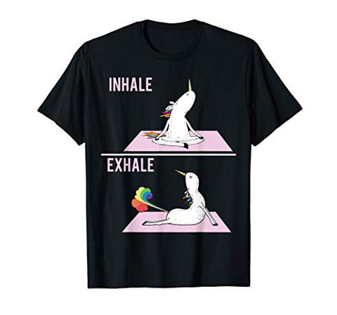 Unicorn Yoga Pose Inhale Exhale Farting T-Shirt | Novelty Unicorn Gift 