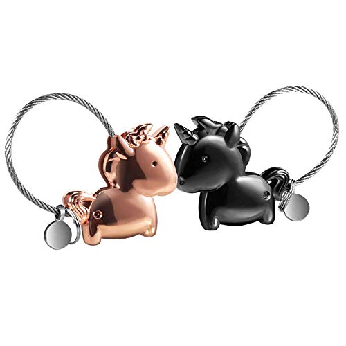 Magnetic Kissing Unicorn Keychain | Valentines Gift | Black & Rose Gold | Gift Box 