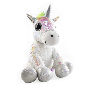 Unicorn Plush Soft Toy | Sequined Reversible Glitter Sequins | 10” | White