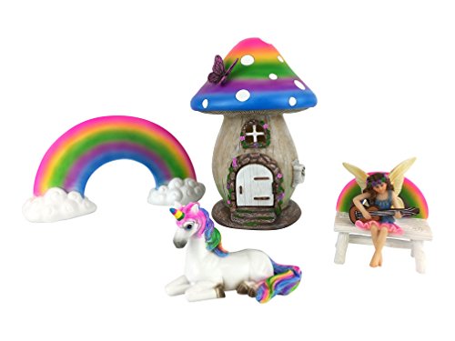 Miniature Rainbow Mushroom Fairy House - 5-Piece Set - a Miniature Fairy House Set for Your Fairy Garden