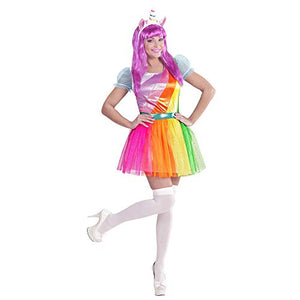 Cute Women's Rainbow Unicorn Fancy Dress Outfit | Party | Dress & Headband 